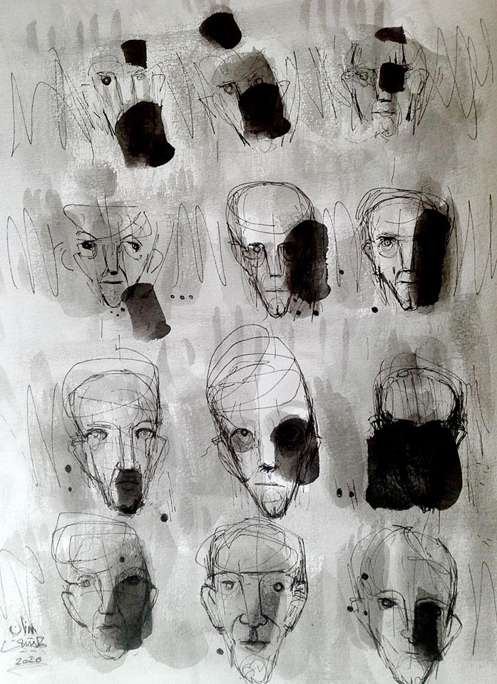Heap of Faces 2020
Adnan Meatek
Ink On paper
32 x 42 cm
ركام من ملامح سابقة 2020
عدنان بشير معيتيق
